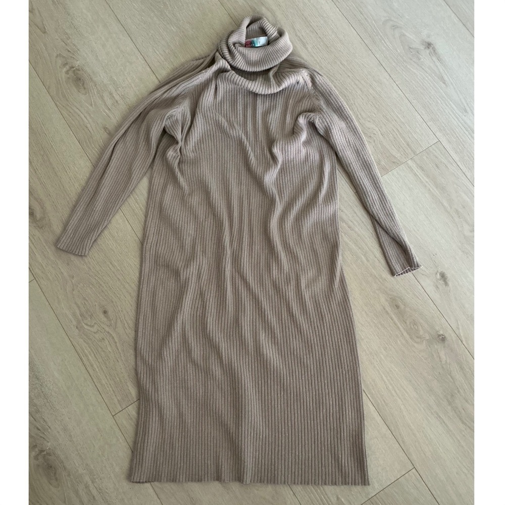 Free People Beach Ribbed Turtleneck Sweater Dress Taupe Beige XS Long Sleeve